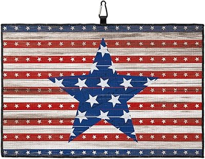 OComster White Star with Blue Sheet Music Golf Towel with Carabiner Clip, White Red Stripes Grain Independence Microfiber Waffle Pattern Golf Towel, Golf Accessories for Clubs and Balls, 24x16 in