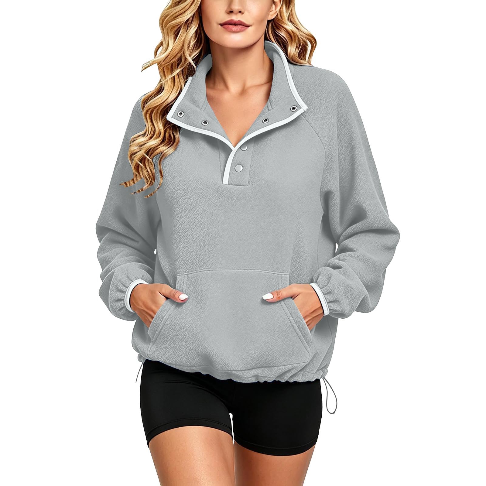 Fleecepullover Damen Warm Winterpullover Sweatshirt Basic Pullover