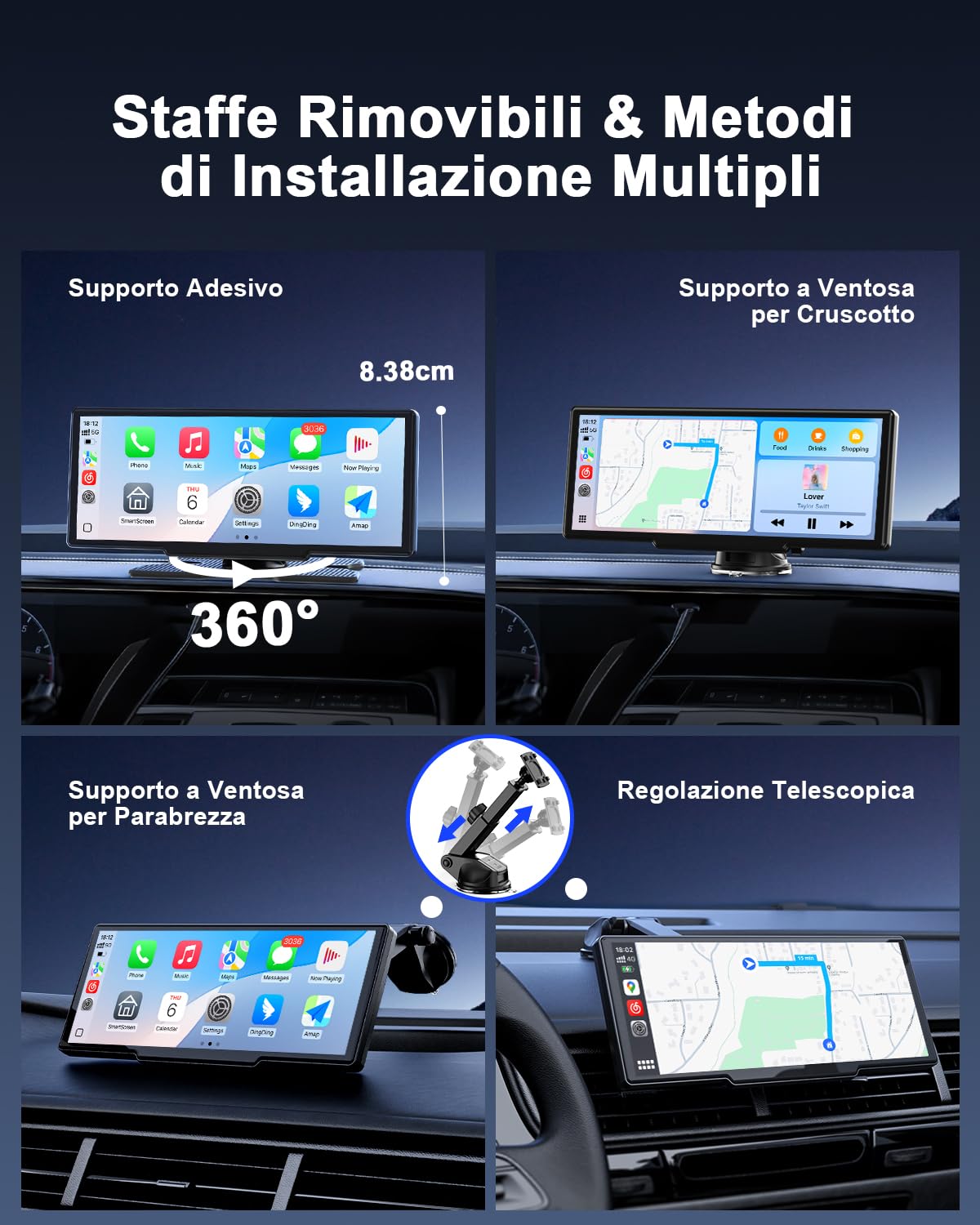 Avylet Carplay Auto Android Wireless,8.1'' Schermo Con Telecamera Posteriore, Autoradio Portatile Touchscreen Con Navigazione OTA, GPS, Mirror Link, Controllo Vocale, Bluetooth, AUX, FM, WIFI