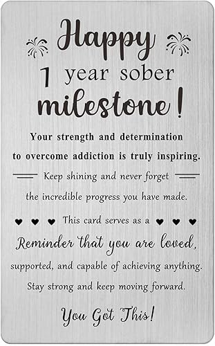 TGCNQ Tarjeta de sobriedad de 1 año, regalos de recuperación de adicciones para hombres y mujeres, tarjeta de regalo sobria de 1 año, tarjeta de