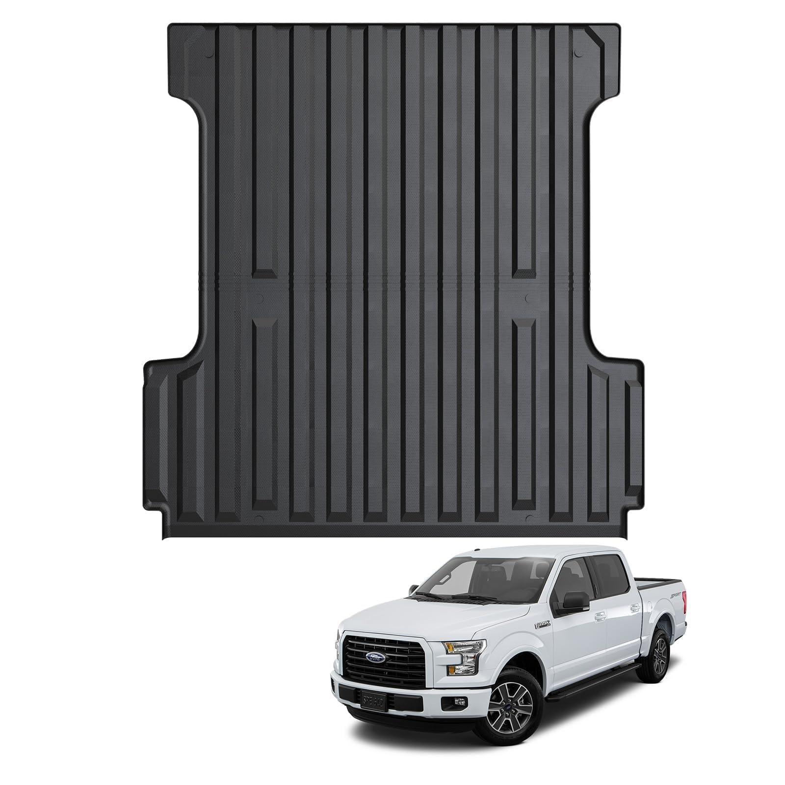 Ecarzo 2025 Upgraded Bed Mat Compatible with 2015-2024 2025 F-150 & Lightning Exterior Accessories 5.5 FT (67.1'') Short Bed Liner TPE Cargo Mats Heavy Duty Rear Trunk Mat All Weather Protection