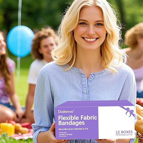 Miniatura 6 de Caja a granel de 1200 vendas de tela flexible, 34 x 3 pulgadas, embalaje individual de 12 cajas, incluye 0.1% de benzalconio, estéril, transpirable