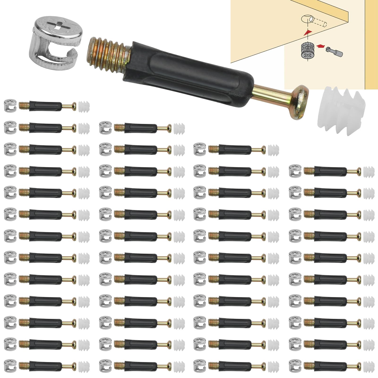 Kit Connecteur De Lit Häfele Avec Vis à Bois M6, Tête Plate, En Acier - Neuf, Pour Assemblage Meuble