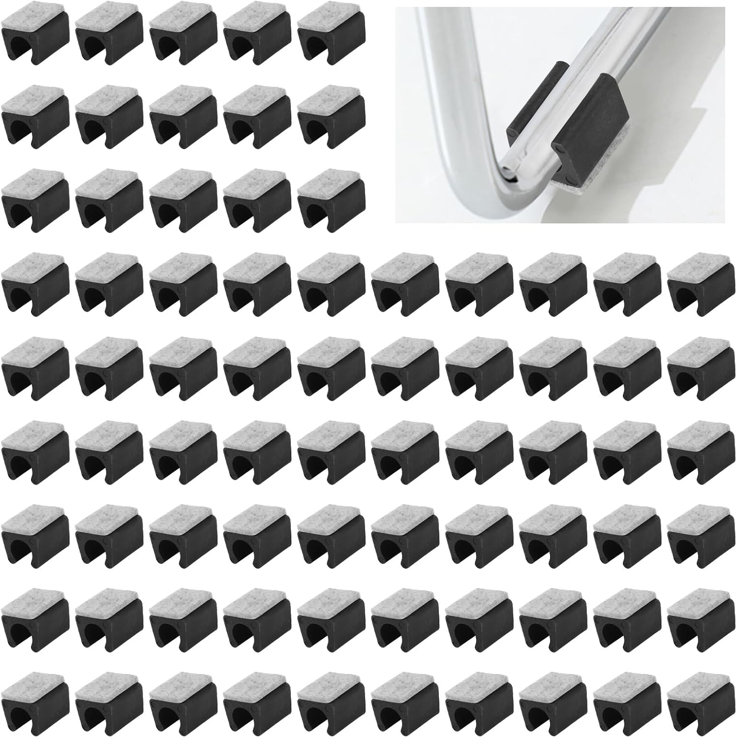 Chair Pads, 160Pcs 13mm Plastic Chair Leg Floor Protectors with Felt Pads, U Shaped Chair Tube Floor Protectors Non-Slip Rectangle Chair Legs Tips Caps for Round Sled Base Chair Leg (Black)