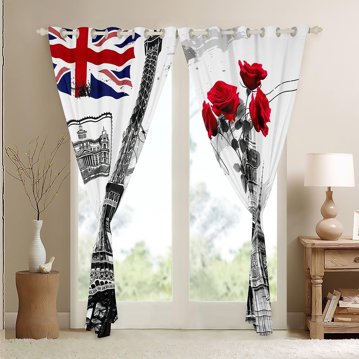 Feelyou Eiffel Tower Curtains Vintage Paris Window Drapes for Kids Boys Girls Paris Decor Window Treatments Valentines Blackout Curtain 38W X 45L,2 Panels