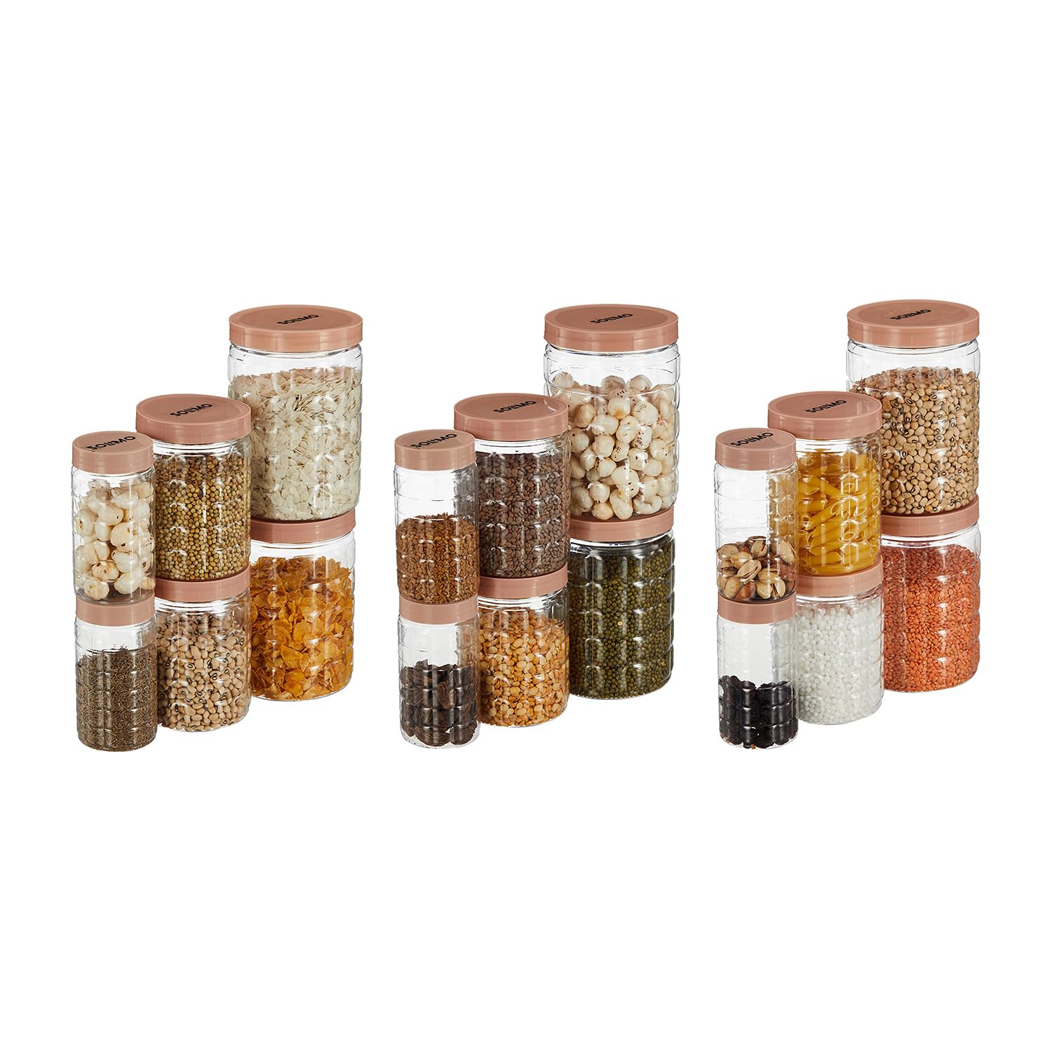 Amazon Brand - Solimo Checkered Jar Container, Set of 18 (6 pcs x 250 ml Each, 6 pcs x 500 ml Each, 6 pcs x 1000 ml Each) | Air Tight |Kitchen Organiser | BPA Free | Stackable, Plastic, Choco/Brown (B0BVYZCVRY) Amazon Price History, Amazon Price Tracker