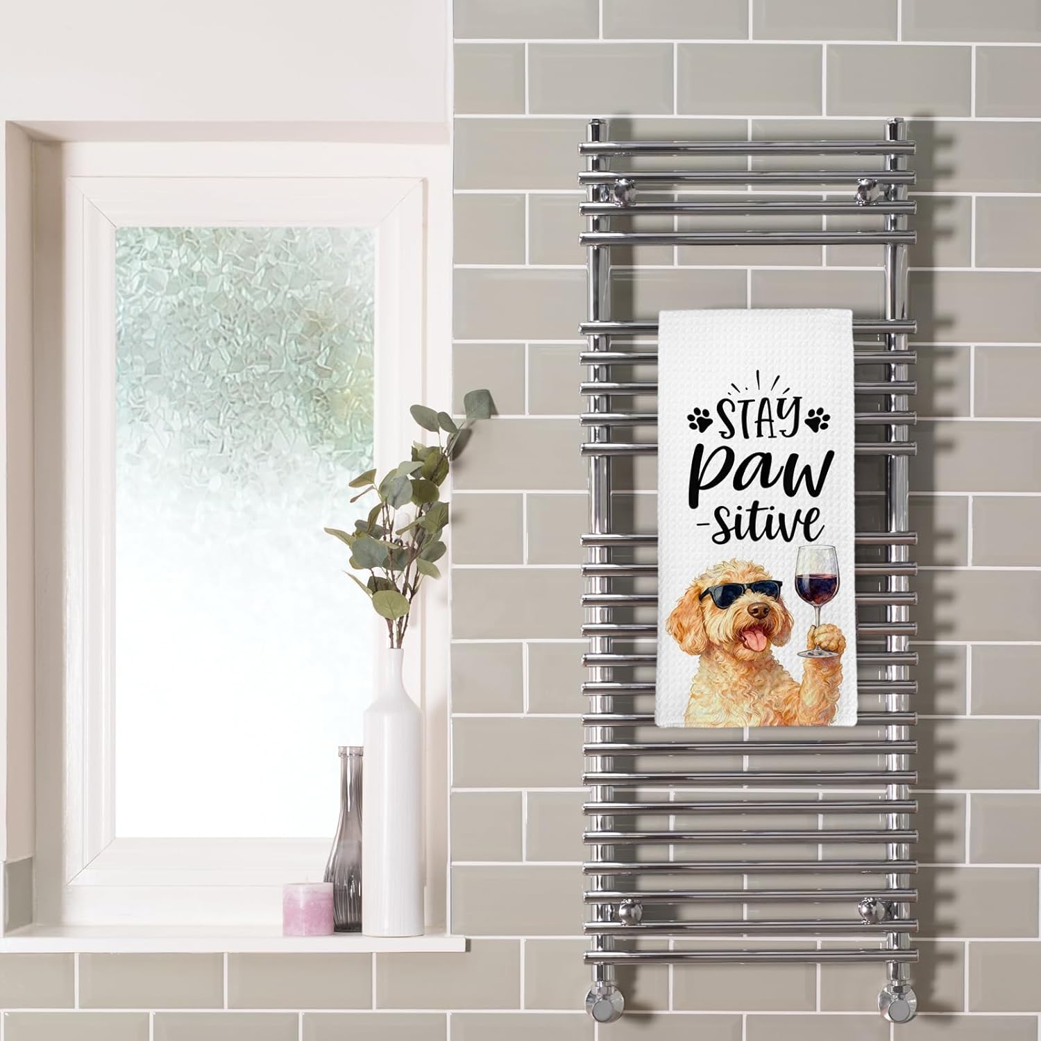 Dibor Funny Goldendoodle Wine Kitchen Towels Dishcloth, Goldendoodle Gifts for Women Dish Towels, Wine Lover Gifts, Stay Pawsitive Decorative Hand Tea Towel for Kitchen Bar Cart, 16x24 Inch - Image 2