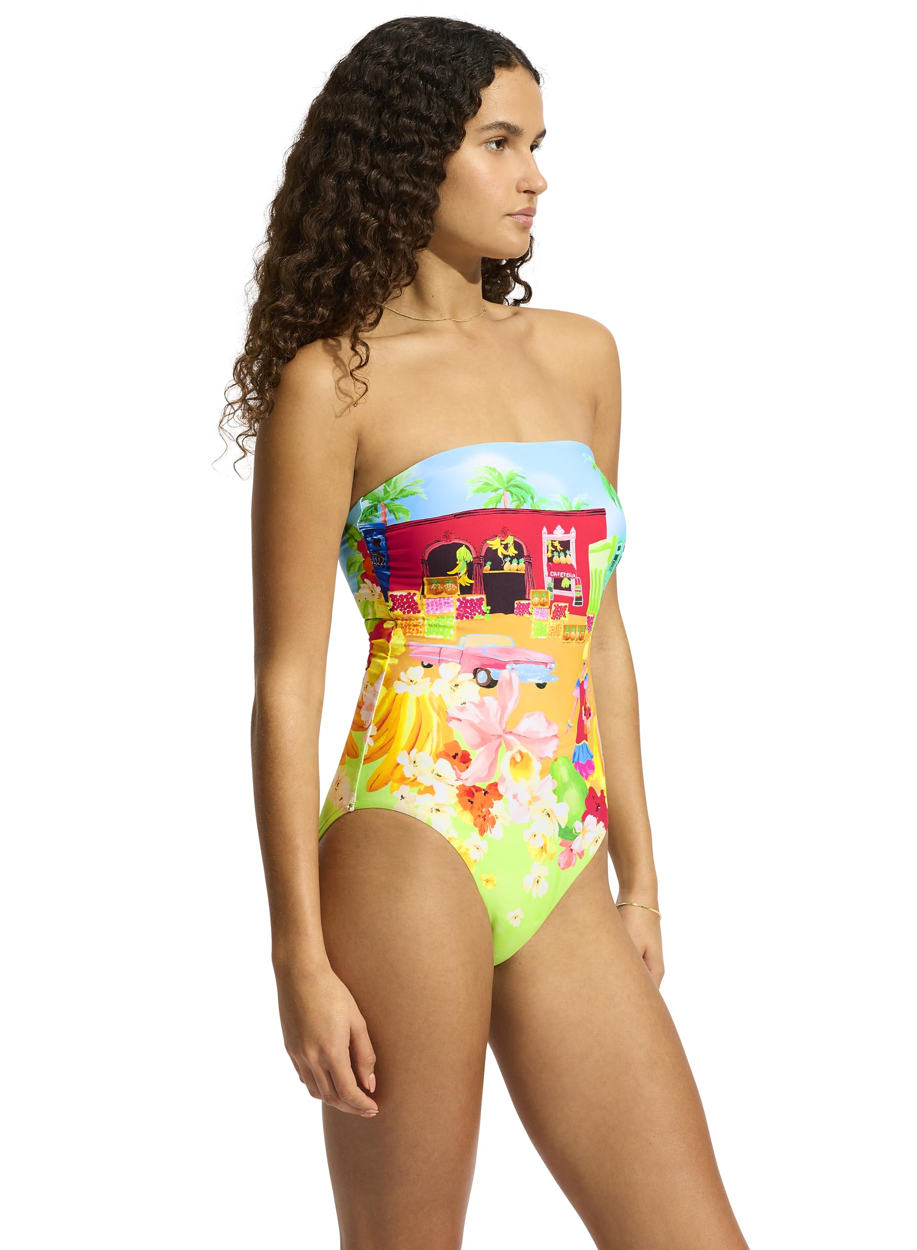 Seafolly Bandeau One Piece Swimsuit with High Cut Leg Costume Intero Donna