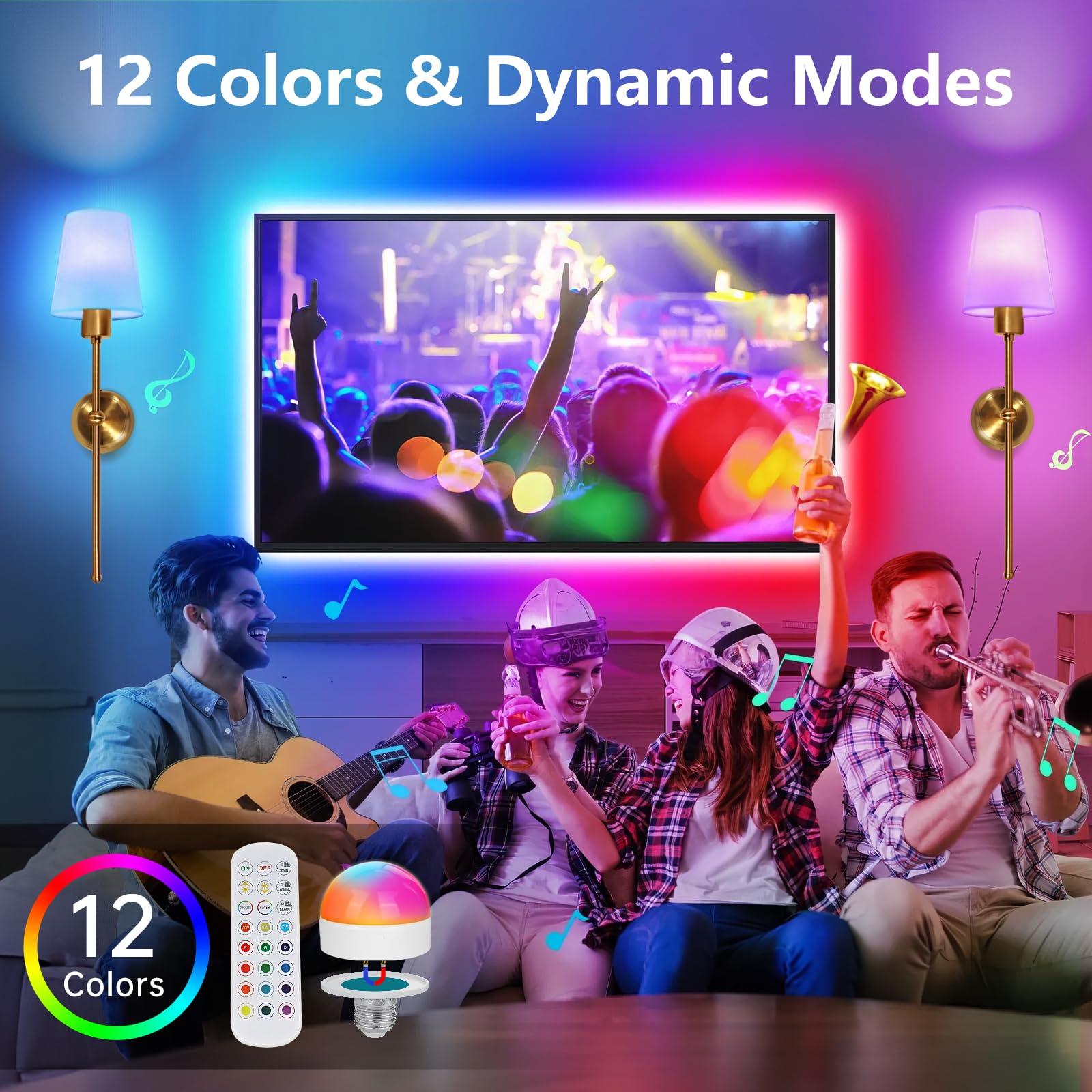 Apliques de Pared Interior, Lámparas de Pared LED Recargables con Batería Juego de 2 Lámpara LED Ajustable, 3 Temperaturas + 12 RGB, Mando - Ideal Dormitorio, Salón, Pasillo