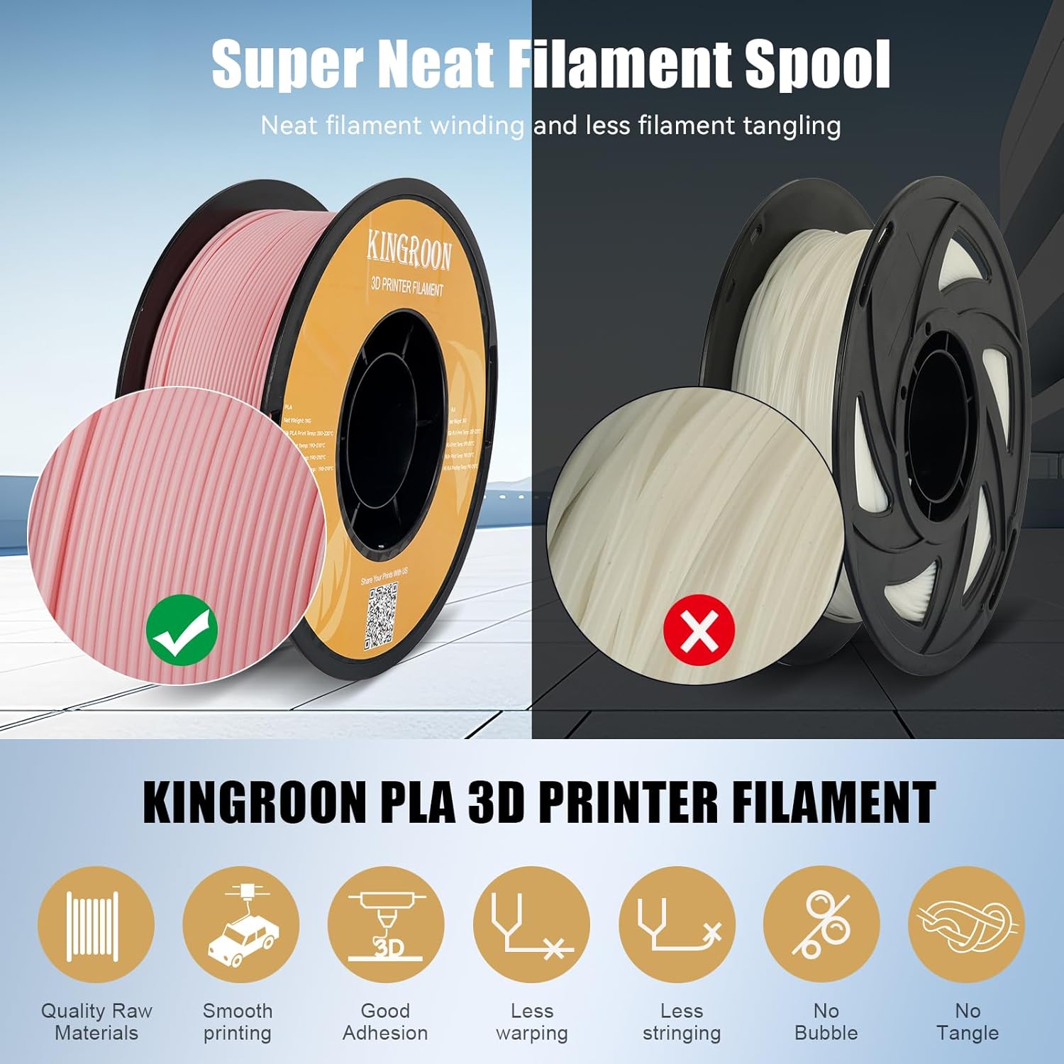 Kingroon High Speed PLA 3D Printer Filament 1.75mm, 3D Printer Rapid Filament for 30-600mm/s Hyper Printing Filament, Dimensional Accuracy +/- 0.03 mm, 1kg Plastic Spool(2.2lbs) (Pink) - Image 7