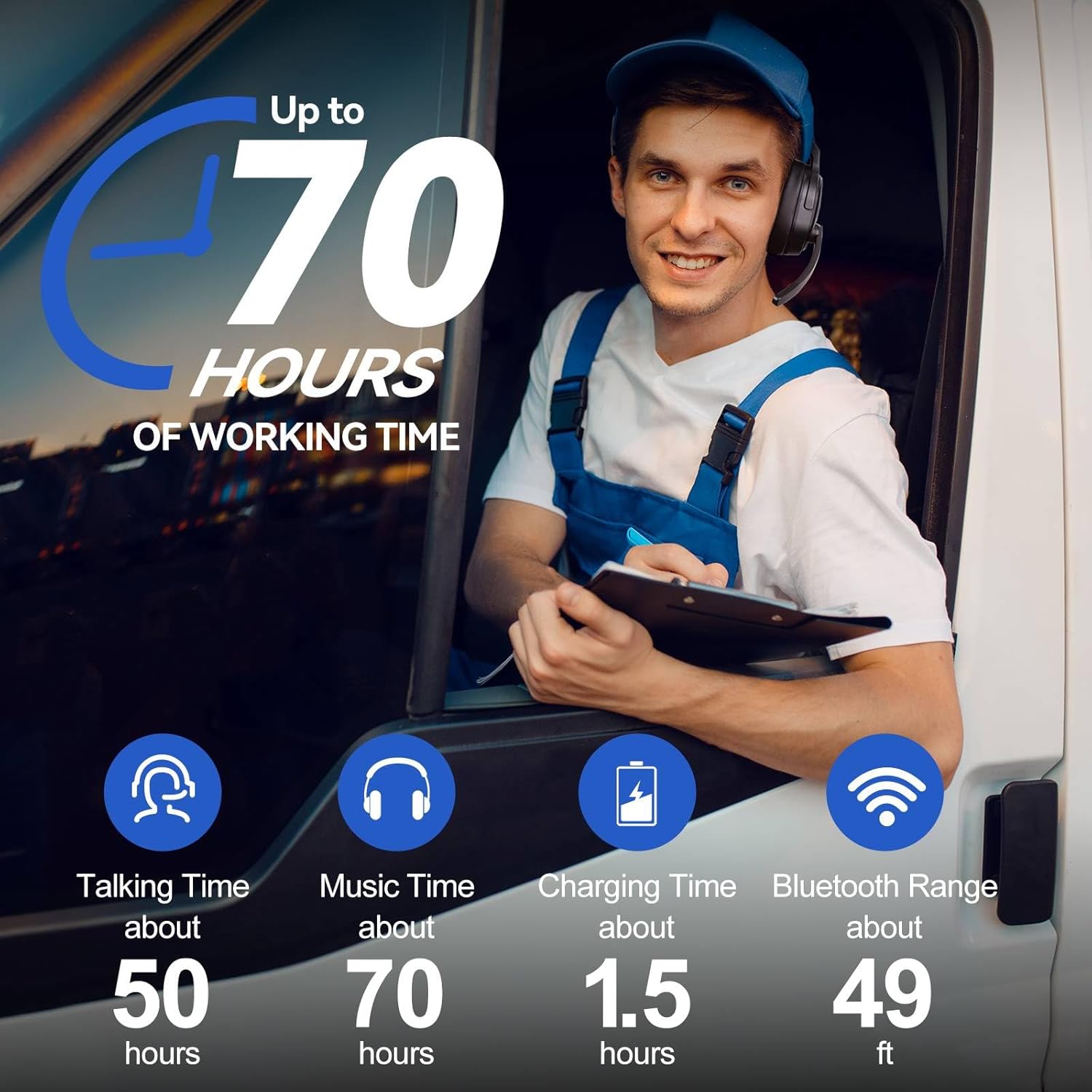 TECKNET Trucker Bluetooth Headset, Stable V5.2 & USB Dongle Connection, 70h Wireless Bluetooth Headsets with Mic and Mute, ENC Noise Canceling, Headset for Truck Drivers, Cell Phone, PC Comfort Office - Image 3