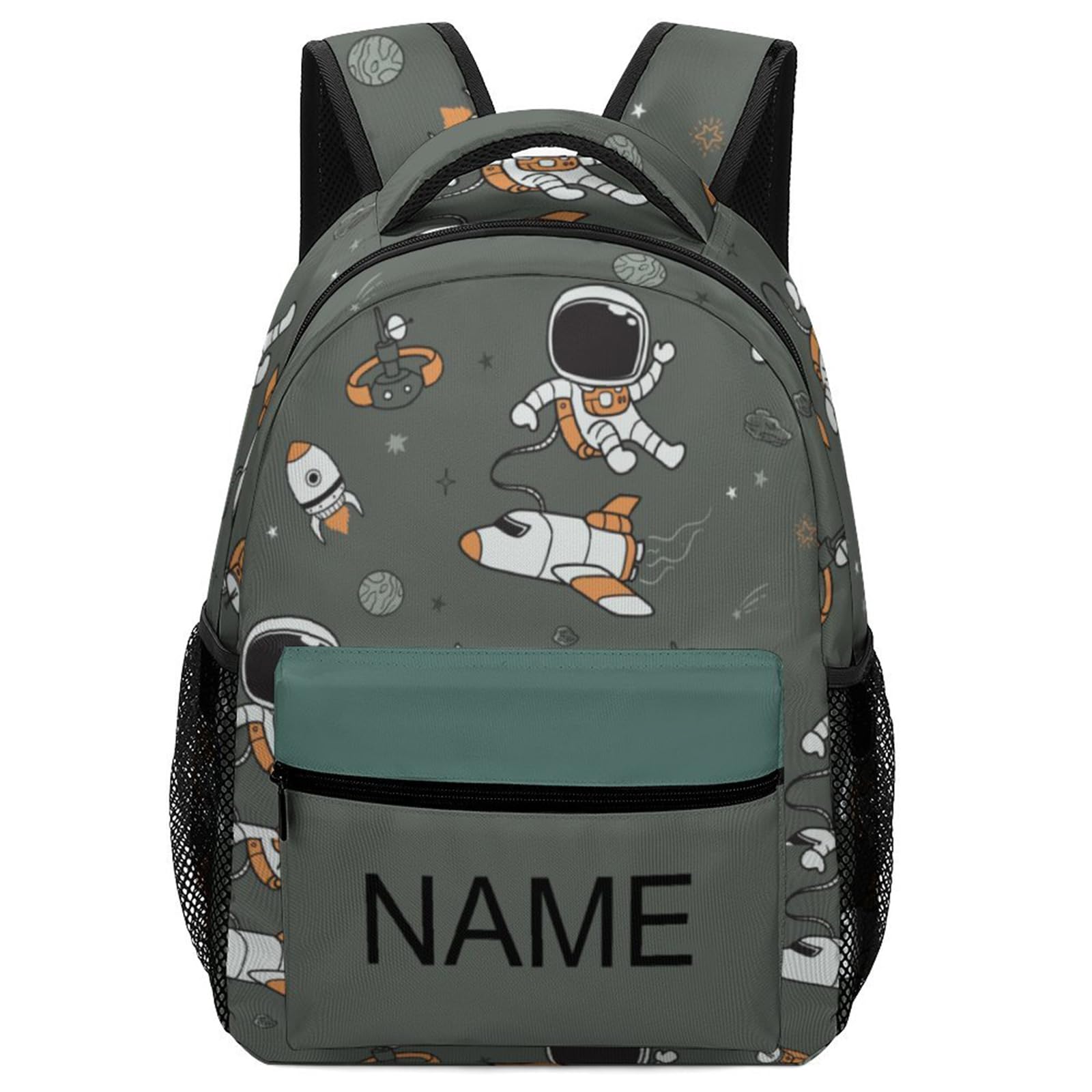 HUFYVIR Custom Space Backpack with Name, Personalized Daypack Backpacks with Zipper, Astronaut and Spacecraft Design, Brown, 17', Casual