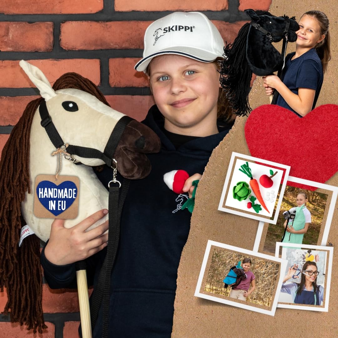 SKIPPI Hobby Horse Biskuit, Großes Steckenpferd A3, Halfter und Zügeln im Set, Hobby Horsing Pferd mit Zubehör, Ecru, Mandel, Hellbeiges Pferd