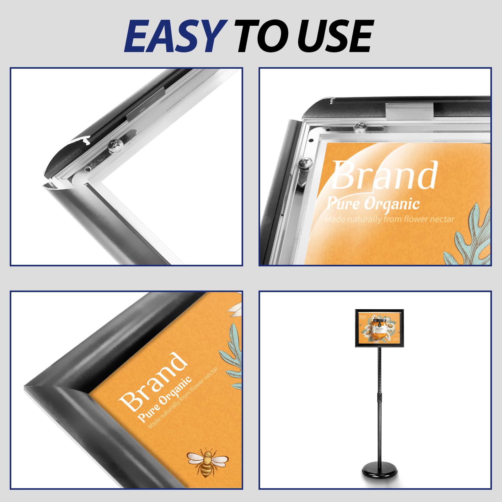 SENZHIYI Lot de 2 supports réglables pour affiche, 27,9 x 43,2 cm, rotation à 360 degrés, support sur pied en aluminium robuste, support de panneau vertical et horizontal