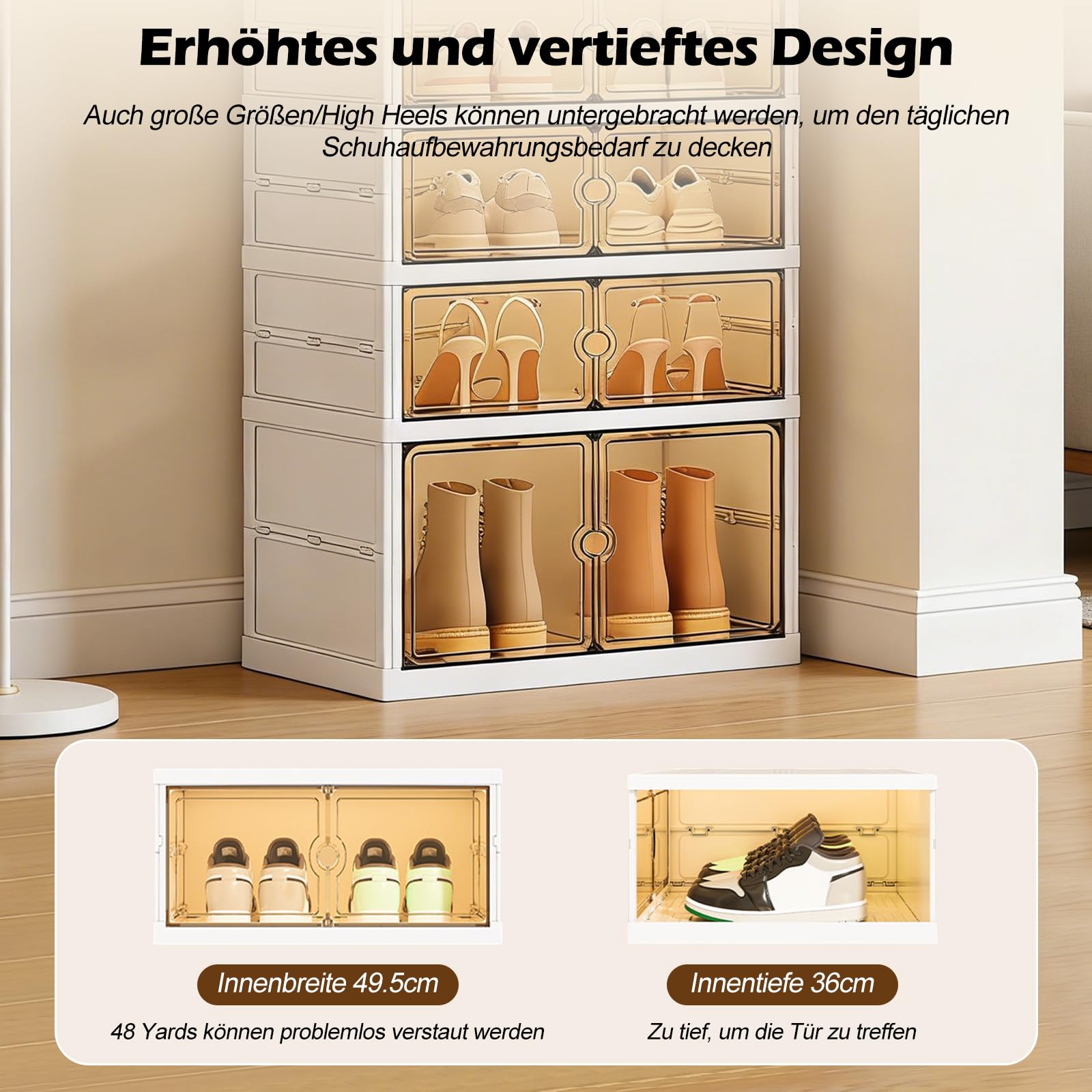 Ergocar Schuhschrank Montagefrei klappbare Magnetklappe verstärkte staubdichte transparente Tür, mehrstöckige Aufbewahrung für Schuhe, geeignet für den Eingangsbereich, das Schlafzimmer und Wohnheime