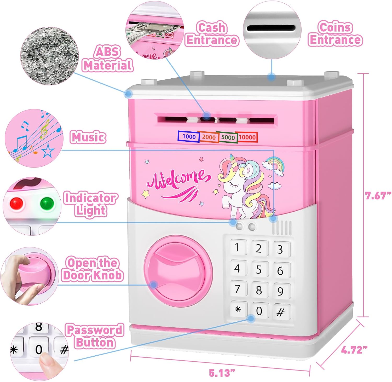 Juneu Unicorn Piggy Bank Kids Electronic