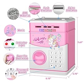 JUNEU Unicorn Piggy Bank for Kids, Gifts for 5 6 7 8 9 10 Year Old Girls, Kids Electronic Piggy Bank, Girls Birthday Gifts, Educational Toys for Girl Boys, Kids Money Saving Box, Mini ATM Coin Bank