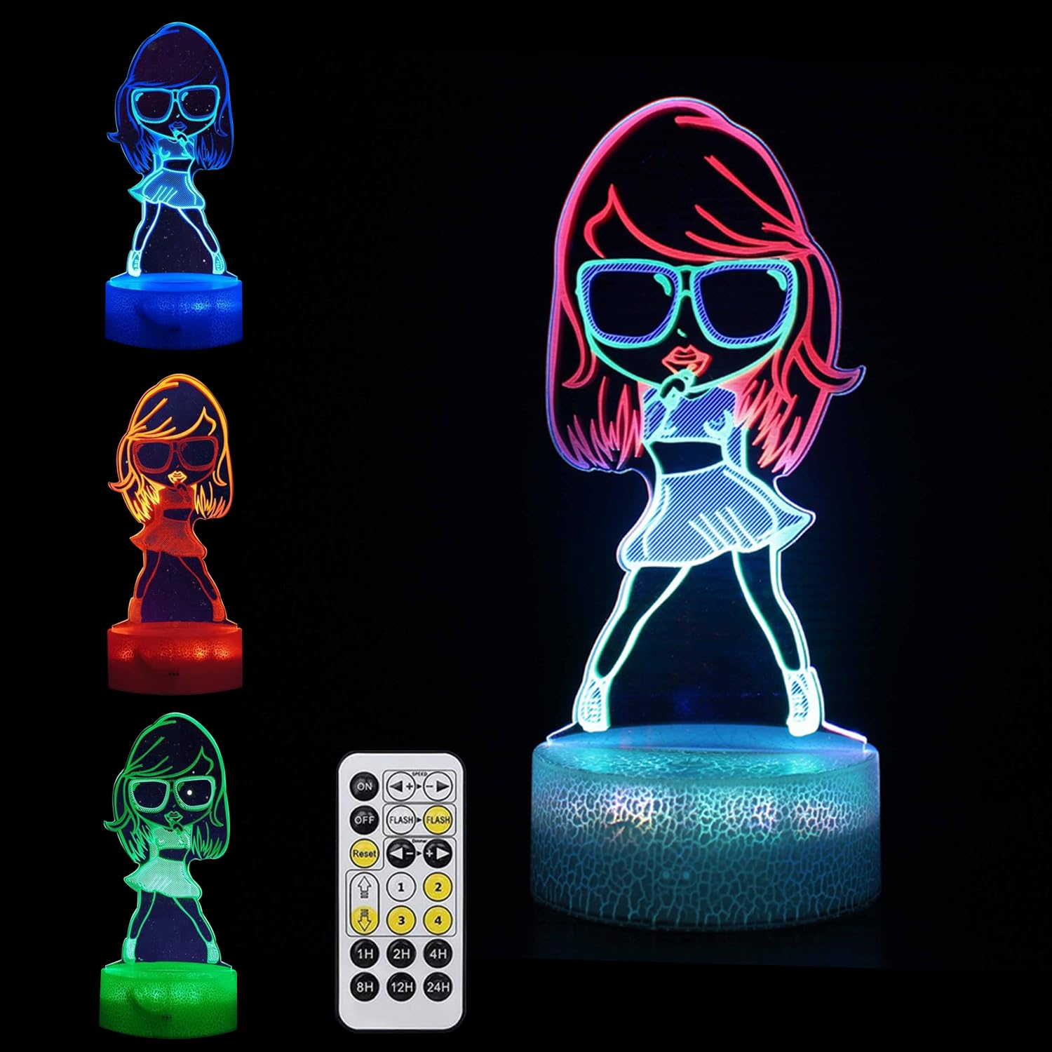 LEDs Music Singer Night Light Gifts - 7 RGB Color Changing Dimmable Remote Control Smart Touch USB Powered - TS Merch Table Lamp for Fans Music Lover Party Supplies