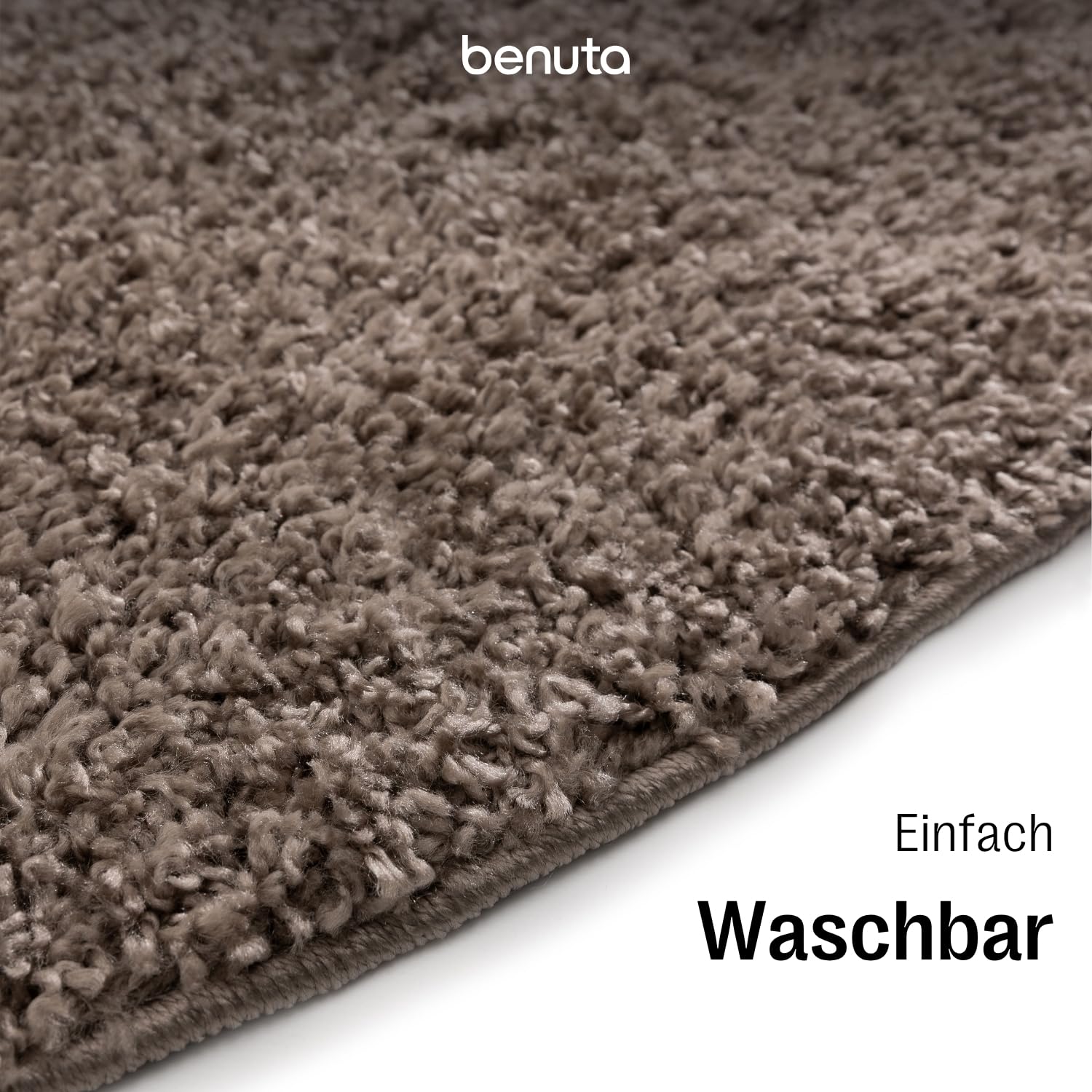 benuta Basic Hochflorteppich Soho - Taupe ø 120 cm rund - Kuschelig Weicher Teppich im Minimalistischen Look - Pflegeleicht - Fußbodenheizung Geeignet