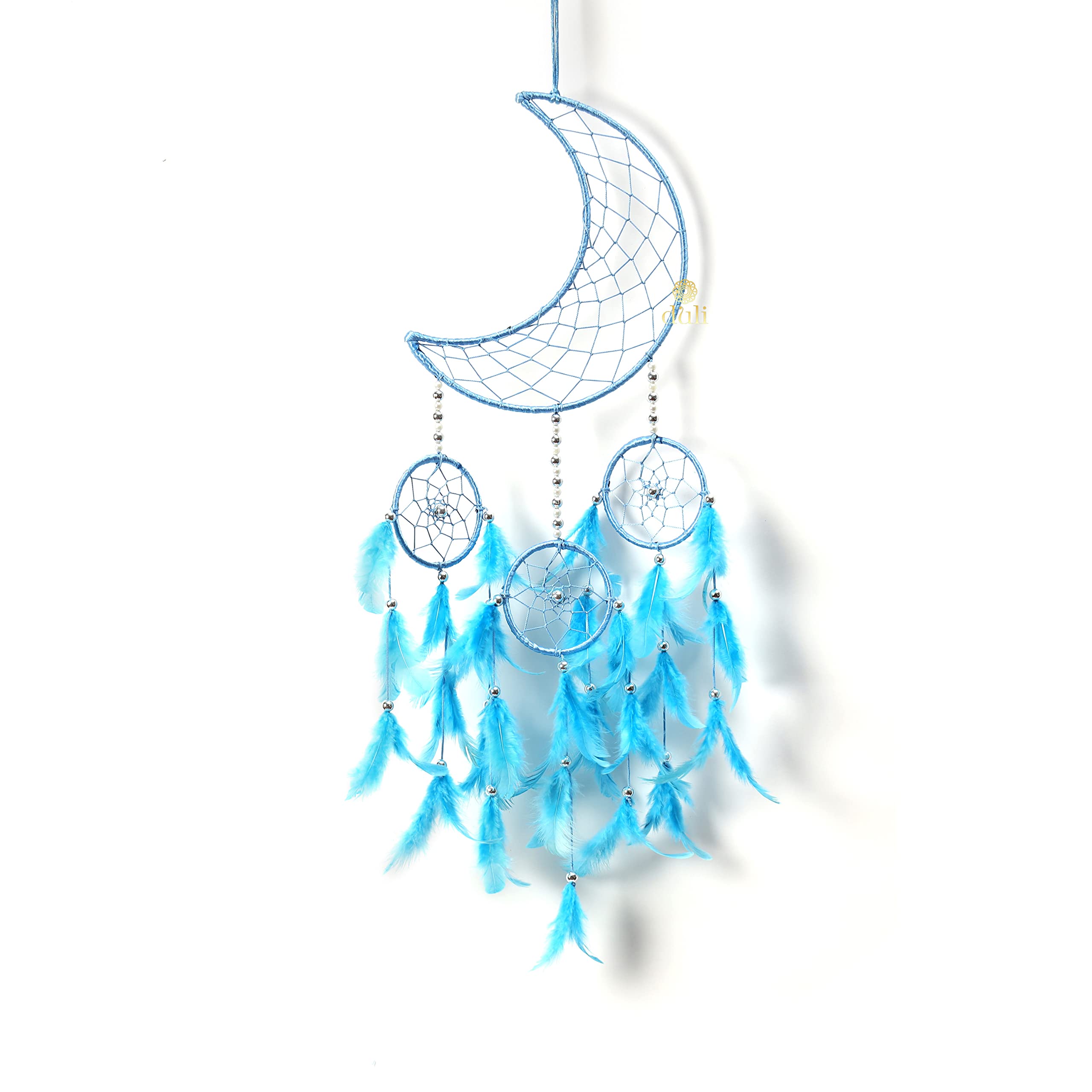 DULI Moon Shape Dream Catcher Half Moon Crescent Moon Home Decor Wall Hanging Bedroom Best for Gifts and Decoration, Wall Art for Bedrooms, Home Wall, (CrescentMoonDC: PastelBlue)