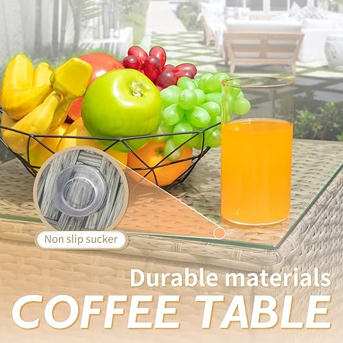 Miniatura 6 de Greesum Juego de muebles de patio de 3 piezas para exteriores, sillas de mimbre de ratán PE con cojín suave y mesa de centro de cristal para jardín