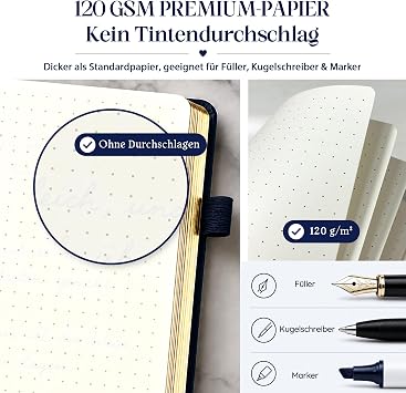 BIROYAL Notebook A5 Dotted 256 Pages Bullet Journal 120 g Paper Blue