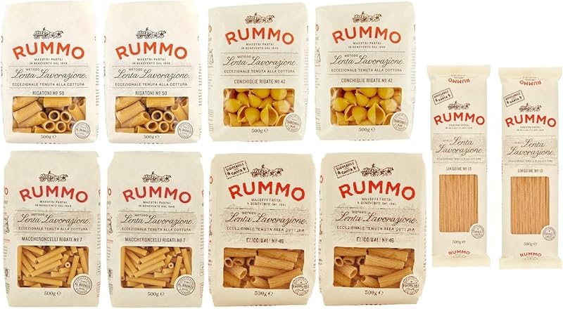 Lot de 10 paquets de test Rummo Pasta Maccheroncelli, Rigatoni, Conchiglie Rigate, Elicodali, Lingui