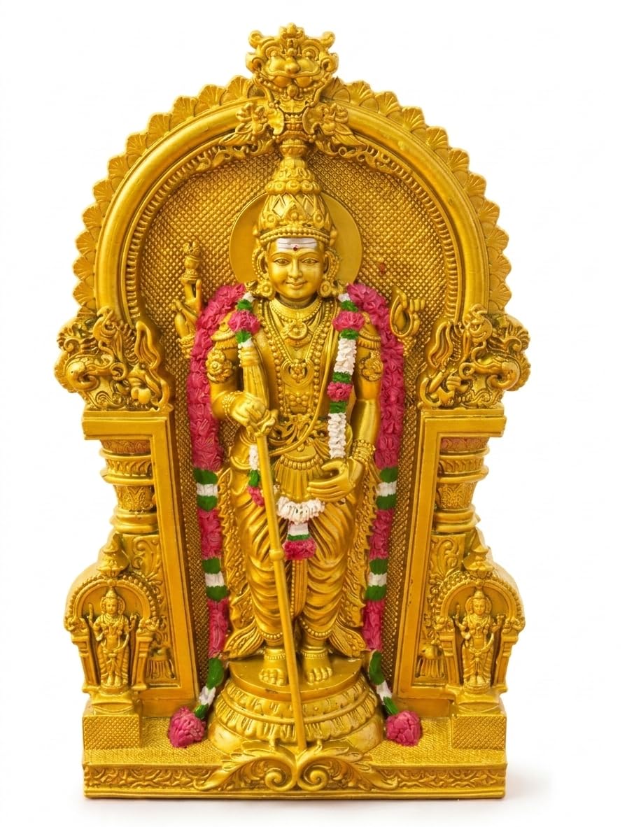 Polyresin & Marble Dust Idol | Tiruchendur Murugan Statue | Handcrafted Lord Murugan Murti for Pooja Room, House Warming Gift & Festival Decoration | 15cm Gold Finish (250g)-image-23