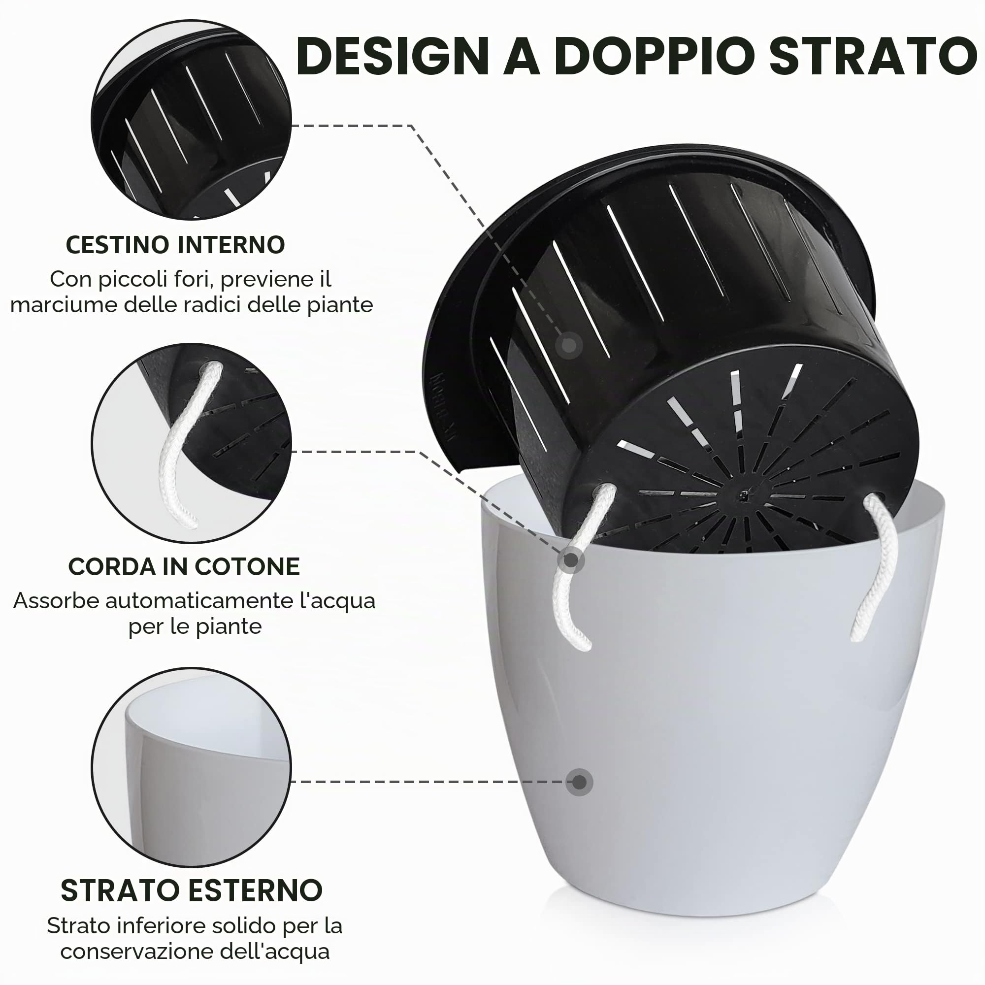 ShoppeWatch Fioriere da parete autoirriganti per piante da interno, confezione da 7, grandi, da 17,8 cm, con ganci, per ringhiere da esterno, vasi da parete per piante, fioriere da appendere alla
