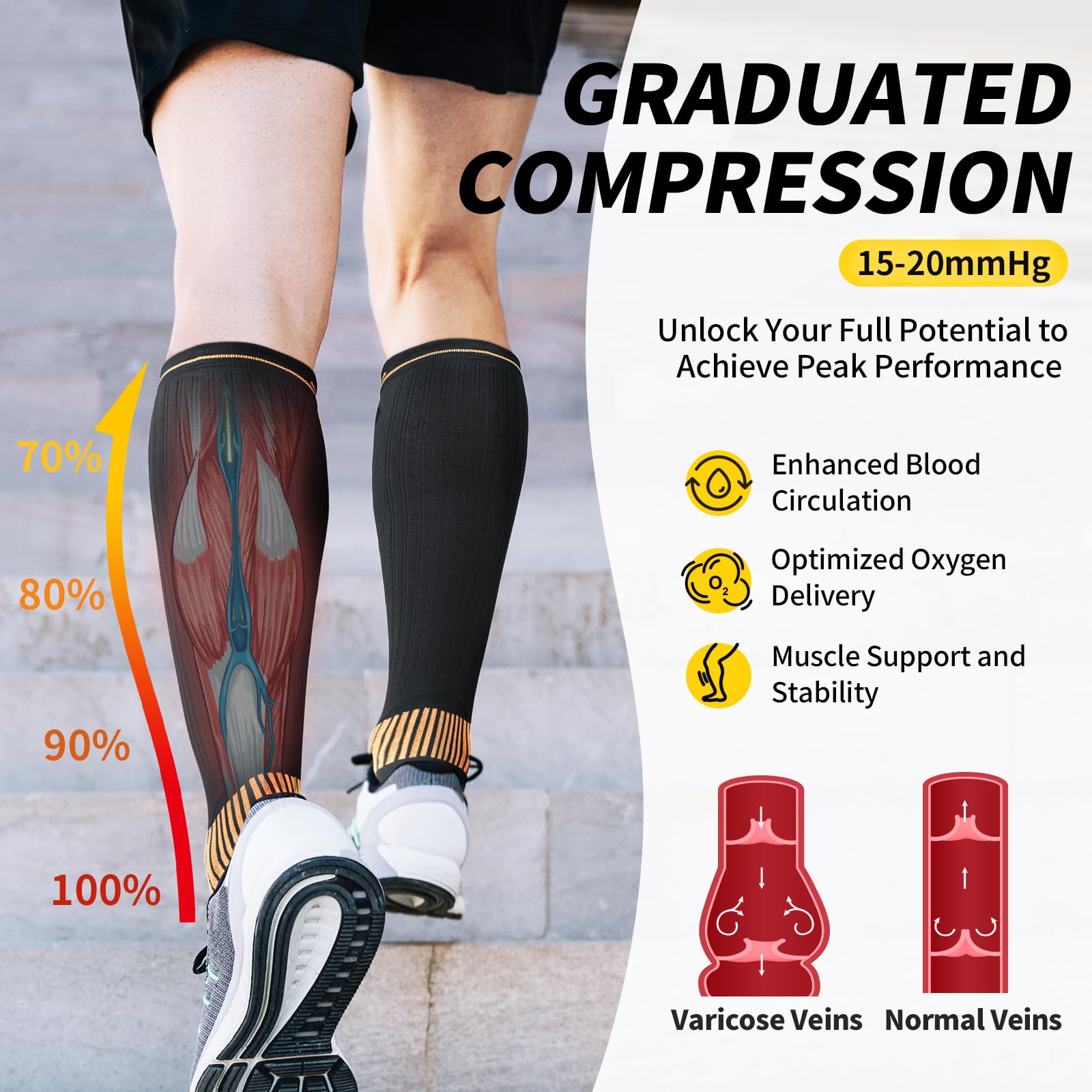 CAMBIVO Medias de Compresión de Cobre, Calcetines Compresion Mujer Hombre 15-20mmHg, Medias de Compresion, Compression Socks Altos para Ciclismo, Running, Enfermera, Embarazo, Circulacion Piernas