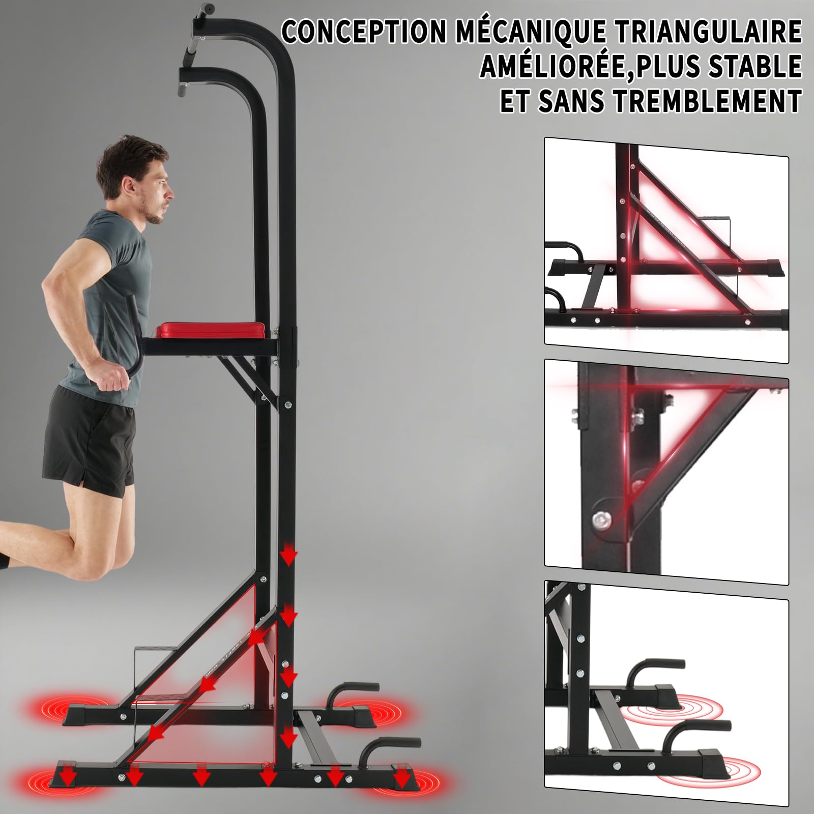 ISE 5 in1 Chaise Romaine Power Tower Workout Dip Station de Traction Station Musculation pour Entraînement Domicile, Pull Up Fitness Multifonction Chaise Romaine Musculation&Barre de Traction sur Pied