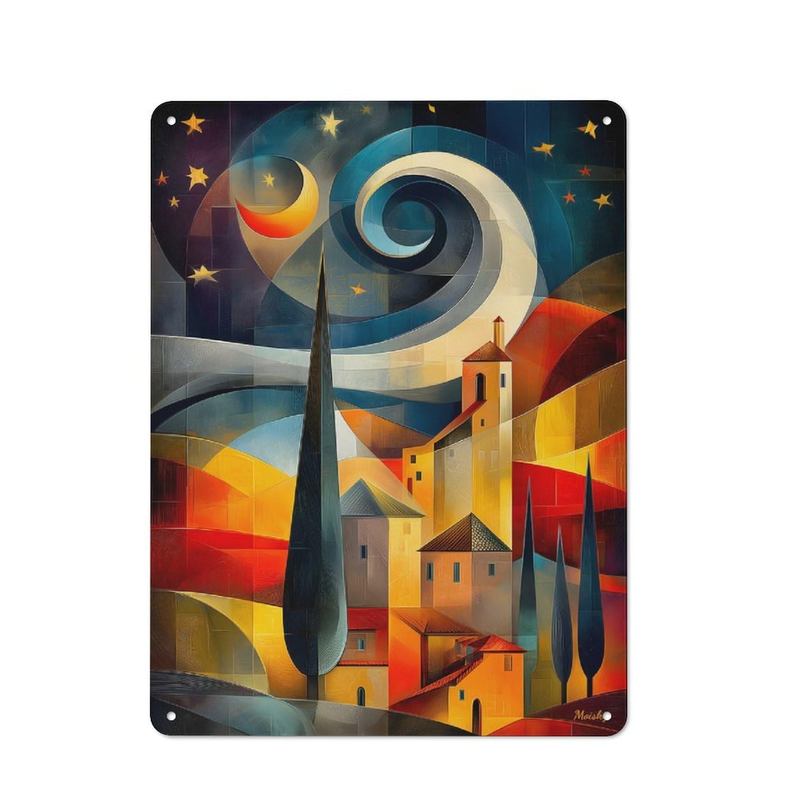 Junmoney Dreamscape Under A Starry Sky Tin Wall Plaque 40X30cm With For Home Bar Wall, For Hosts Who Enjoy Retro Interiors Refreshing A Room In Autumn