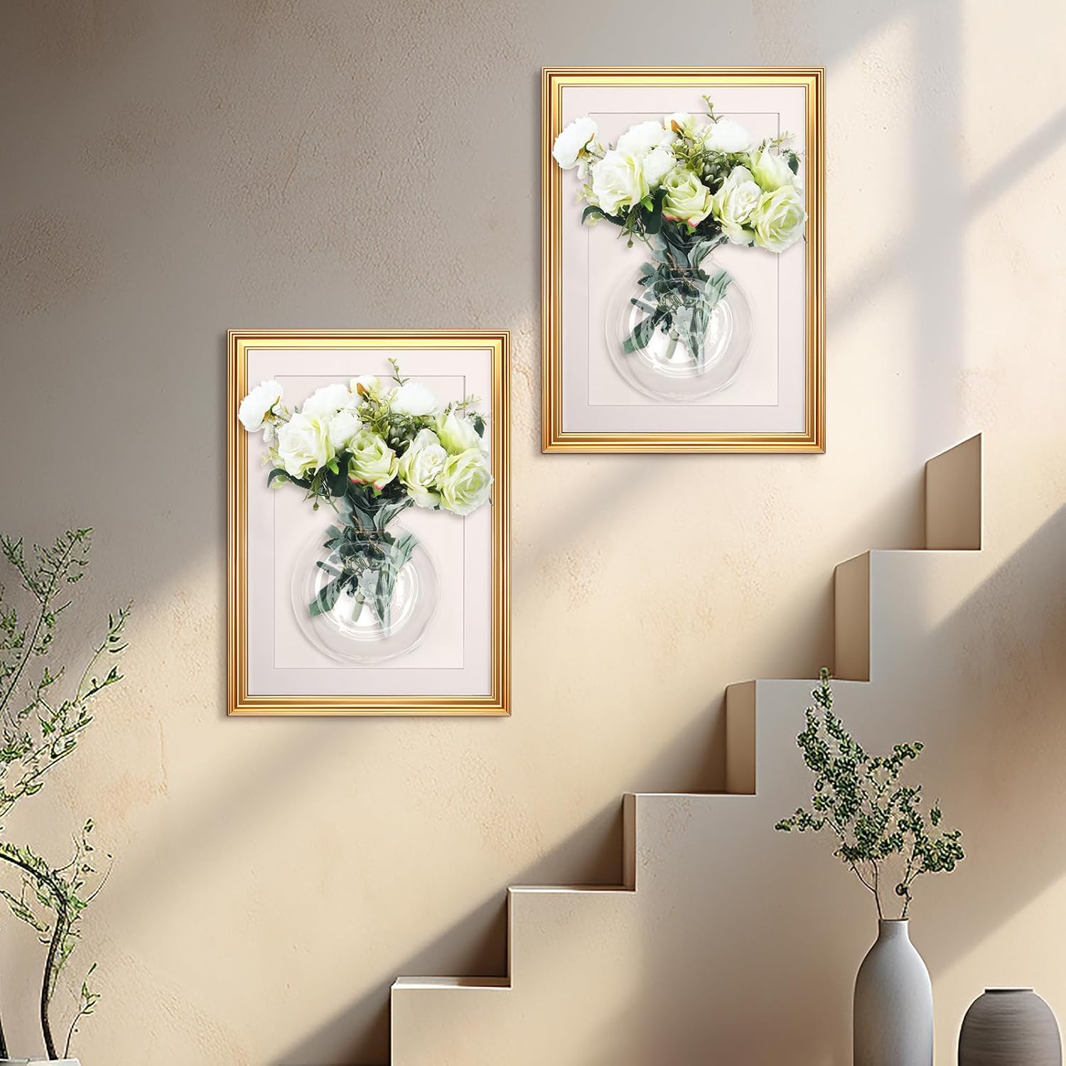 Chunful 2 Set Glass Wall Vases with Frame Indoor Wall Propagation Planters Station for Hydroponics Plants Flower Succulent Spring Summer Wedding Decor