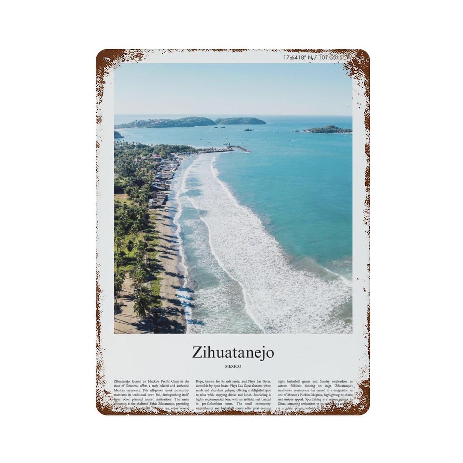 xiaoxiaoshen Zihuatanejo Mexico City Scenery Wall Decor Art Metal Tin Poster Modern Home Decor Art Home Bar Shop Decorations Vintage Sign 40x30cm