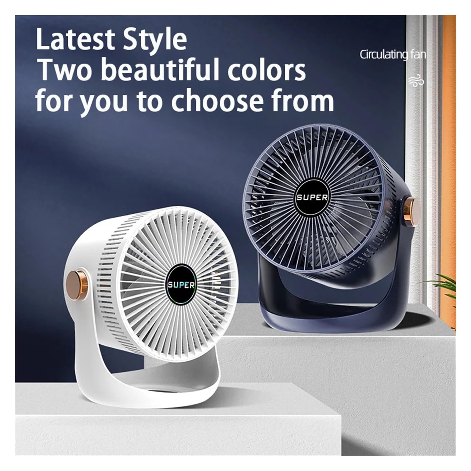 Ventilador de mesa recargable, Ventilador de circulación aire, carga USB, mesa doméstica, agitación, escritorio, oficina, Turbo convección(Blue)