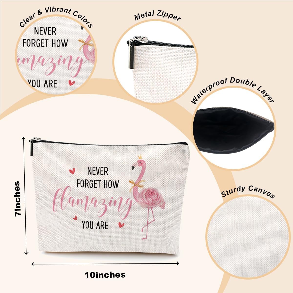 Funny Pink Flamingos Cosmetic Bag Flamingo Gifts Flamingo Decor Party Supplies Inspirational Christmas Friendship Birthday Gifts for Women Lovers Daughter Friend Coworker Makeup Bag - Image 2