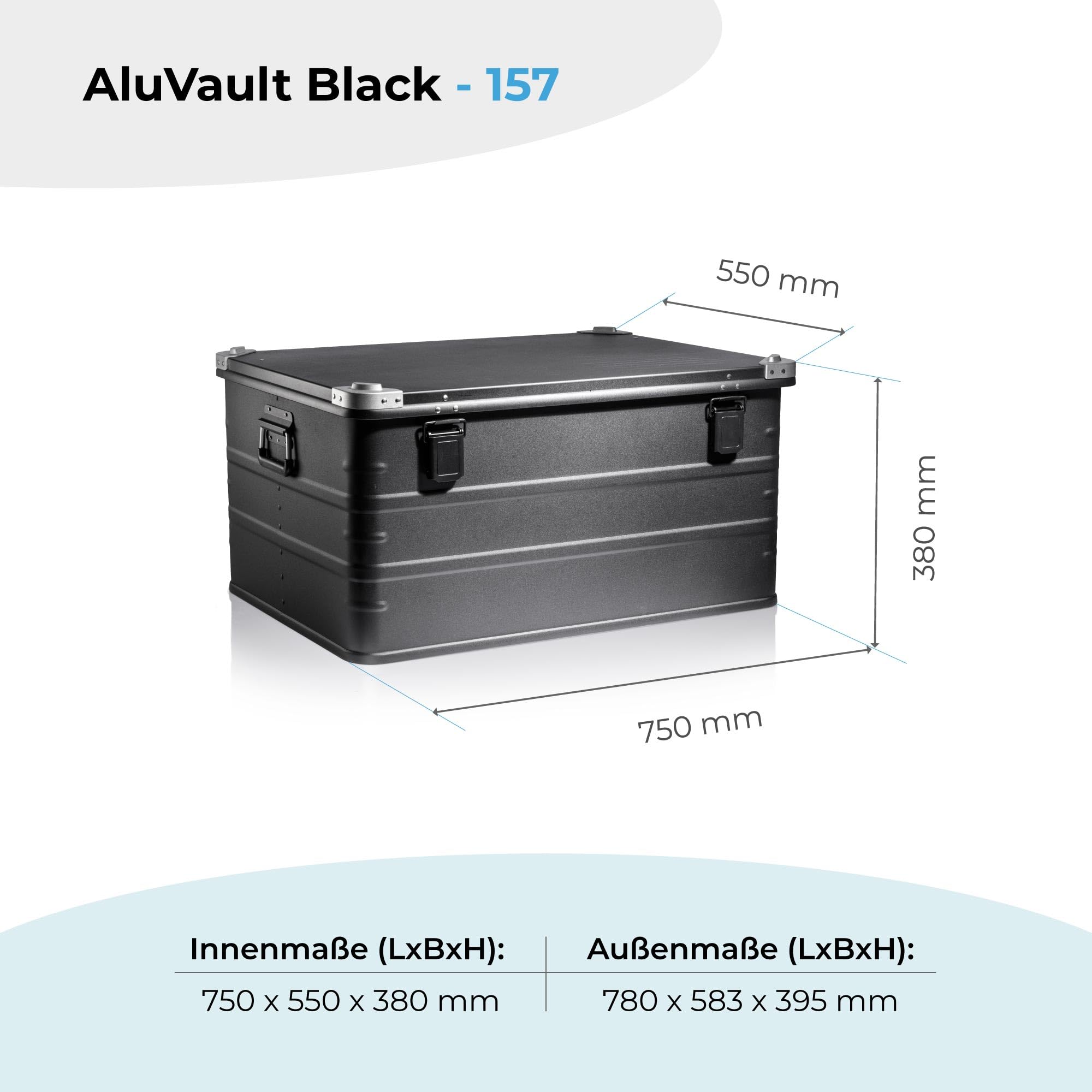 AluVault AVB157 Boîte de rangement en aluminium 100 % aluminium, légère, durable, résistante à la corrosion avec verrous sécurisés – Idéale pour les outils, le matériel de plein air et les