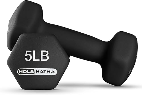 Miniatura 8 de HolaHatha Juego de mancuernas de neopreno de 2, 3, 5, 8 y 10 libras con estante, ideal para ejercicios en casa para ganar tono y definición, color