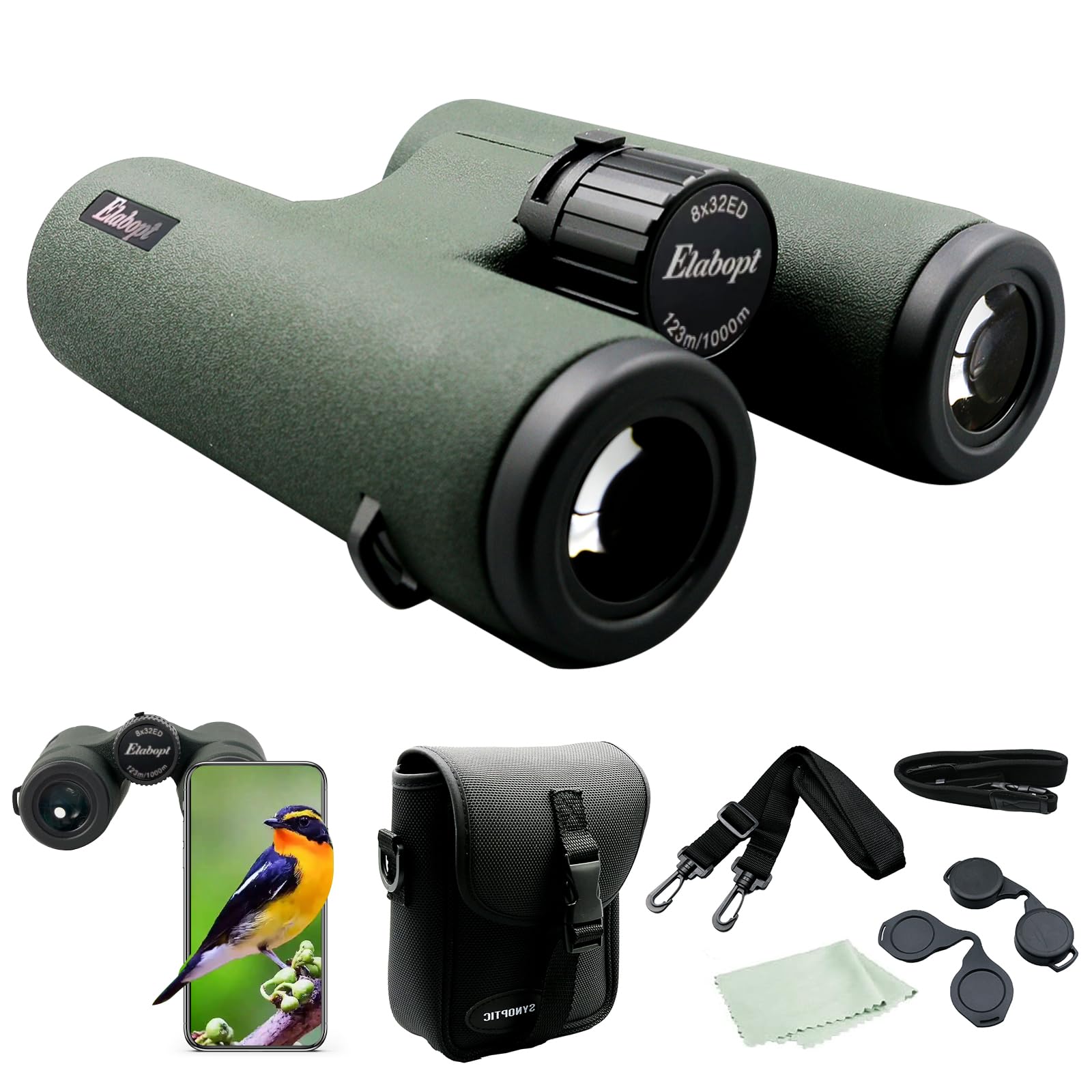 8x32ED Compact Binoculars for Adults – High-Powered BAK4 Prisms, Diamond White Coating, Waterproof & Fogproof, Rubber Armored – Ideal for Bird