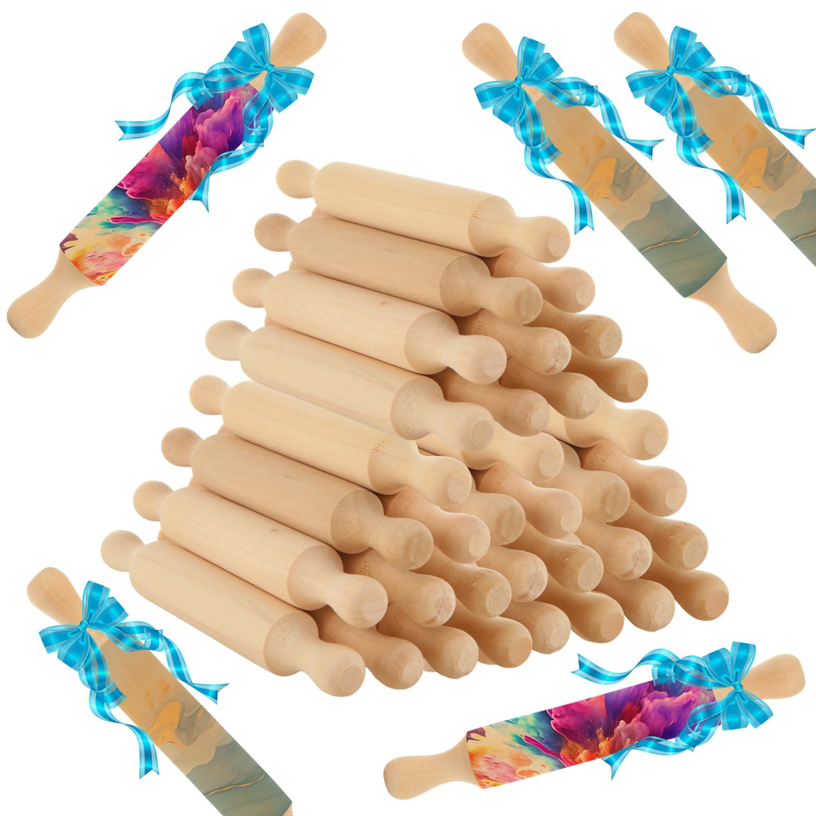 WOPPLXY 50 mini rodillos de madera de 5.5 pulgadas, mini rodillos de amasar a granel, mini rodillo de madera para el hogar, cocina, fondant, pastelería, pizza, hornear y manualidades