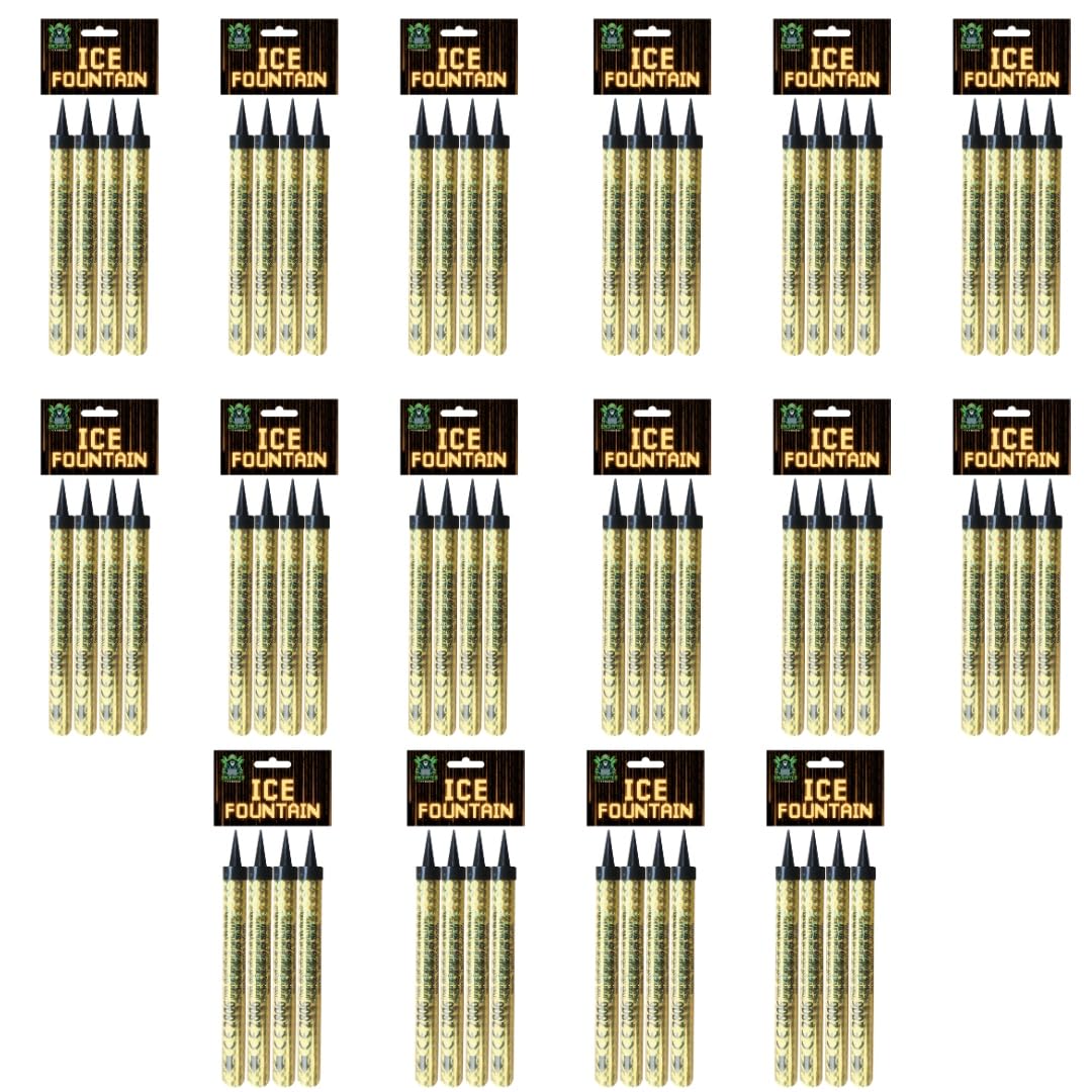 Ice Fountains Cake Sparklers 64 Pack (16 x 4) – 14.5cm Bottle & Cake Sparklers with 60 Second Burn Time – Gold & Silver Indoor/Outdoor Party Sparklers for Birthdays, Weddings & Celebrations (Gold)