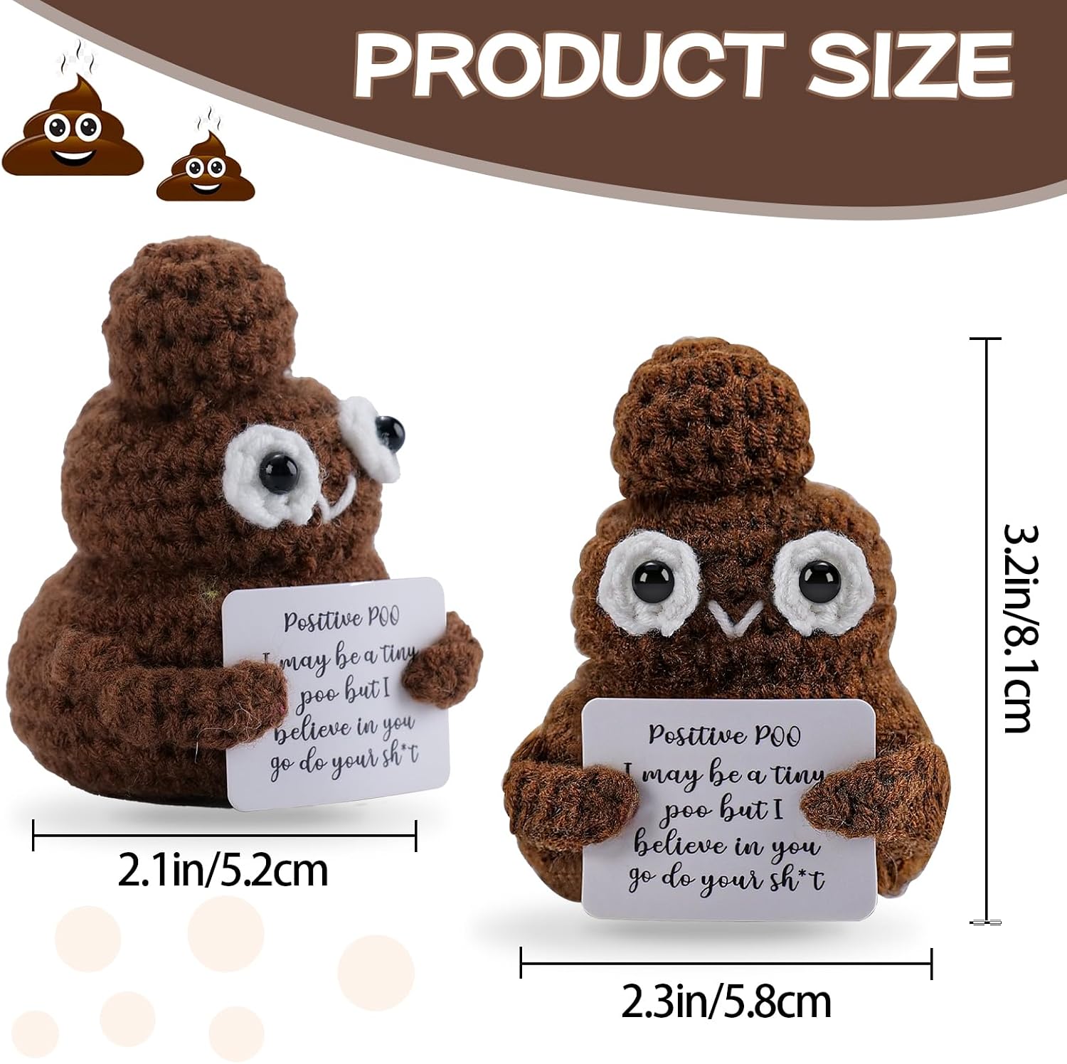 Hoedia Positive Poo + Bee + Frog(3PCS) Crochet Inspirational Gag Funny Gifts for Friend Birthday Women Sister Brother - Cute Knitted Stuff Cheer Up Gifts Room Decors
