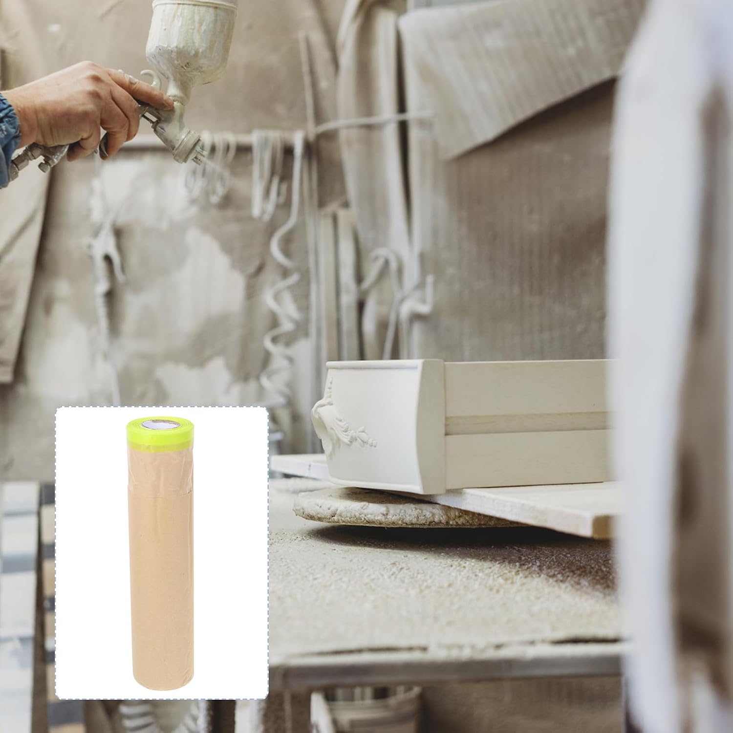 Adhesive Masking Paper for Furniture Car Wall Floor Protection Easy-Cut Covering Film for Painting and Renovation Peelable Tape Side for Versatile Surface Shielding