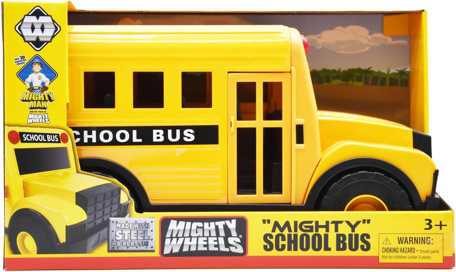 Mighty Wheels Steel American School Bus Toy 16" - Large Free-wheeling Toy Bus with Movable Front and Rear Doors - Durable Steel and Plastic Vehicle Toys for 3+ Year Old Boys and Girls