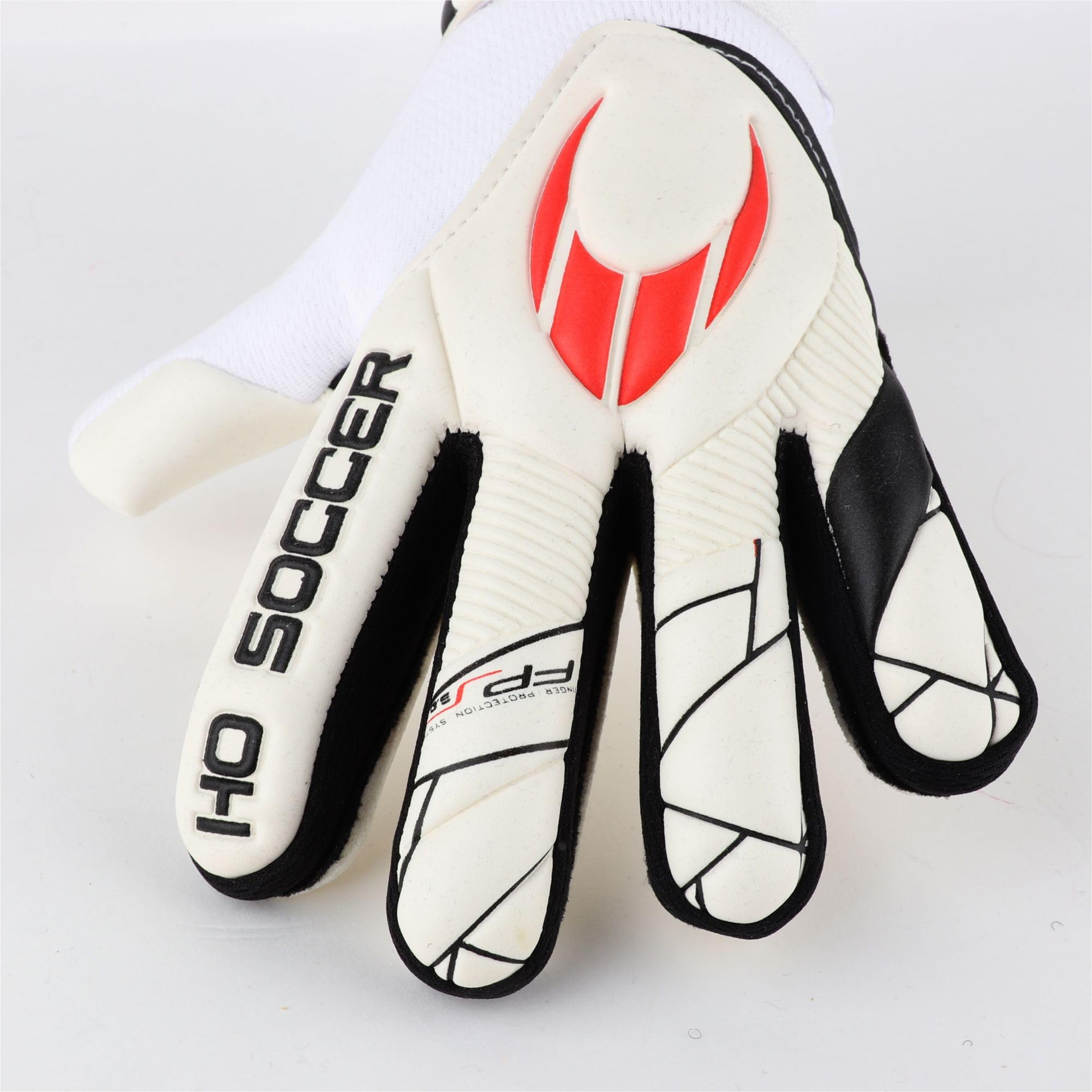 HO Soccer SHAGAN Flat Protek Kid Pro - con protección para los Dedos - Guantes de Portero, Unisex Niño, Blanco/Rojo.