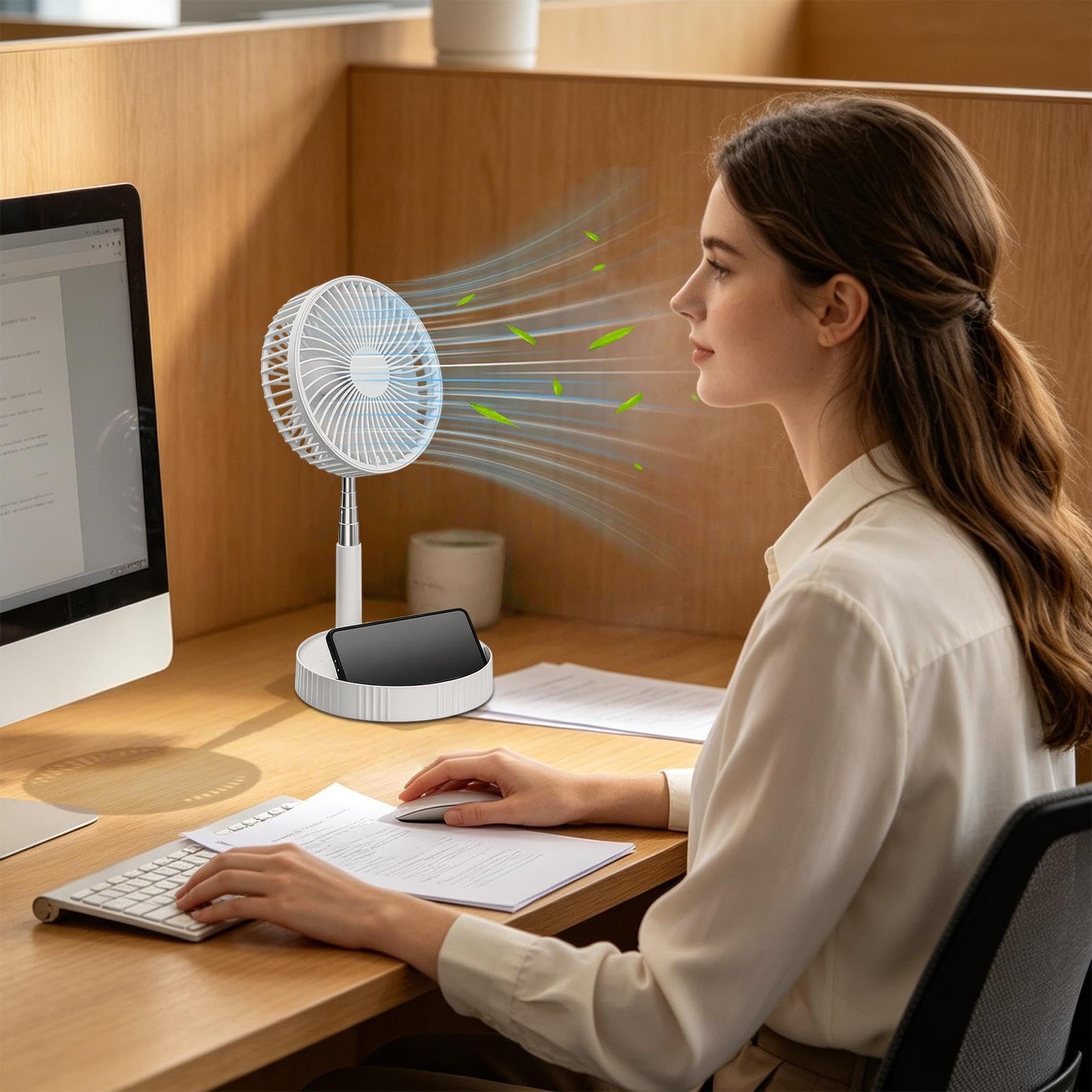 Ventilatore da Scrivania Soffiatore d'Aria Pieghevole Telescopico | Ventilatore Portatile per Pavimento, Camera, Ufficio, Viaggio, Campeggio, Spiaggia, All'aperto