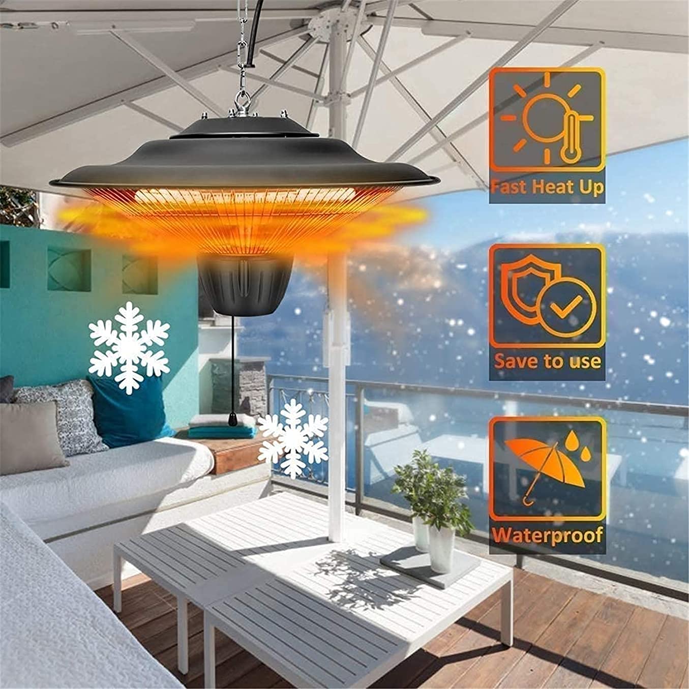 Riscaldatore da Terrazza Stufa a infrarossi Riscaldatore elettrico a sospensione per patio esterno 1500W / 2000W Riscaldatore a soffitto a infrarossi per uso esterno riscaldatore per interni Decorazio