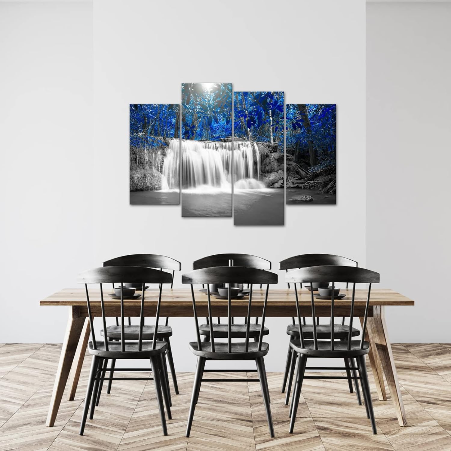 Nachic Wall Black and Blue Waterfall Wall Art Forest Landscape Pictures Painting for Home Living Room Bedroom Decorations
