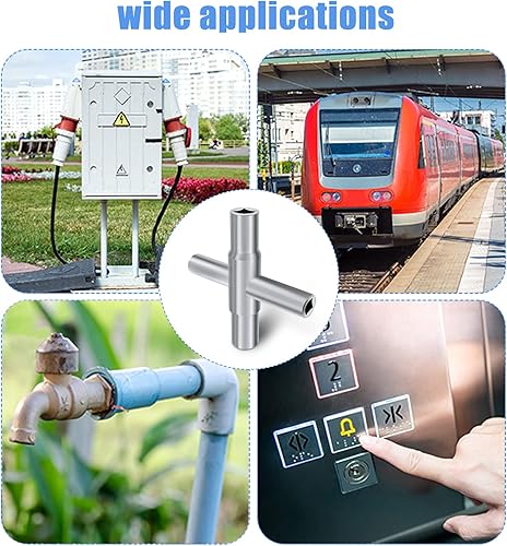 Miniatura 6 de LYHLYA Llave Sillcock de 4 vías, llave de acero multifuncional, llave cruzada universal para agua eléctrica, medidor de gas, caja, llave de apertura