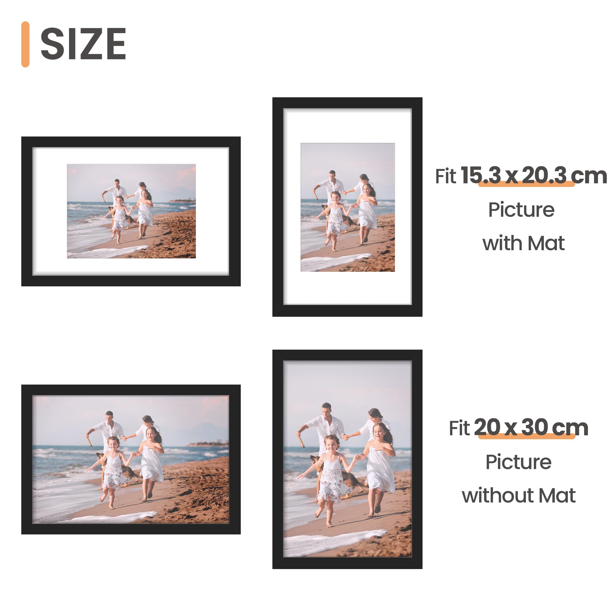 upsimples Cornice 20x30, Confezione da 3 Cornici portafoto Nere, Formato 30x20 cm, Con Supporto Orientamento Orizzontale o Verticale, Cornici per Ppuzzle, Parete, Poster, Diploma Universitario